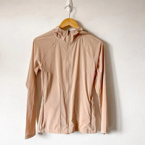 Adidas Climalite Thin Hooded Zip Up Jacket Nude Beige Sz Small